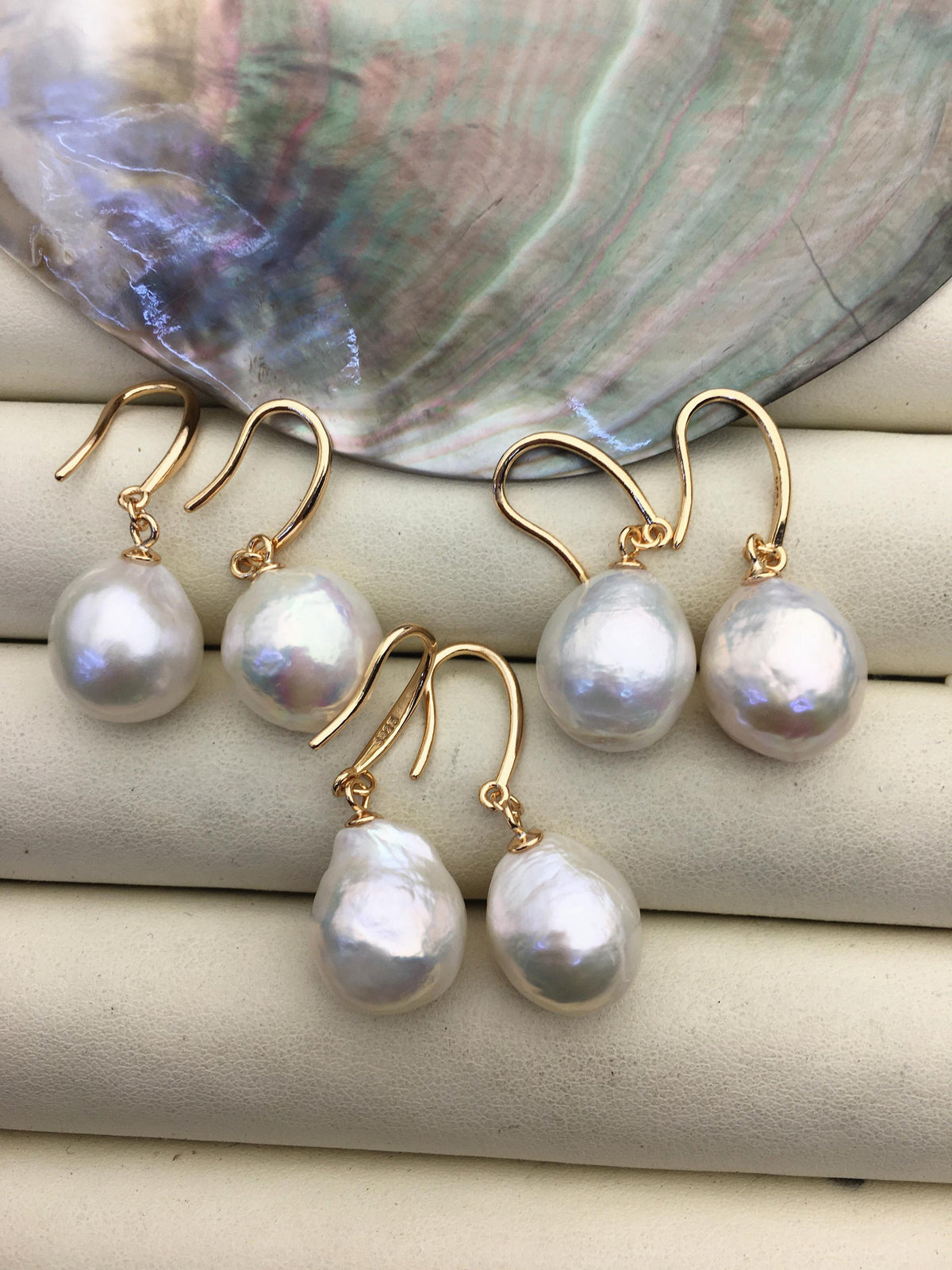 1 pair AAA 12-13mm white baroque drop edison pearl dangle earrings, 925 Silver plated with rose gold earrings, wedding earrings, SE3-T9-15