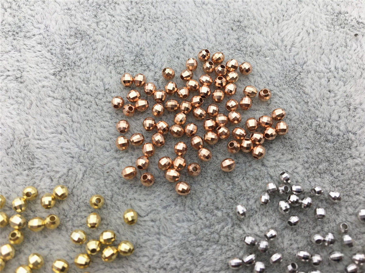 10pcs S925 sterling silver Yellow/Rose/White 2.5mm/3mm Gold Handmade Bali Style Faceted Round Beads, S925 Beads, Spacer Beads, ASL-BL-1
