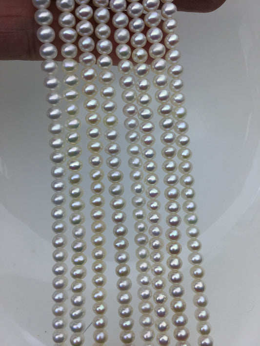High Luster!AAA 4.5-5mm tiny white button round pearls, full strand, Rondelle pearl Beads, white freshwater pearl, loose strands, SM4-3A-44