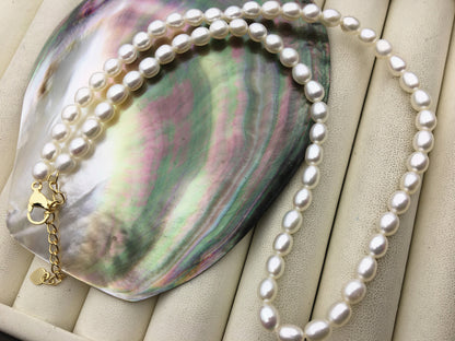 AAA 16+2'' 5.5-6mm white oval freshwater Pearl necklace, genuine freshwater Pearl necklace, Natural Pearl Necklace, NPN1-080