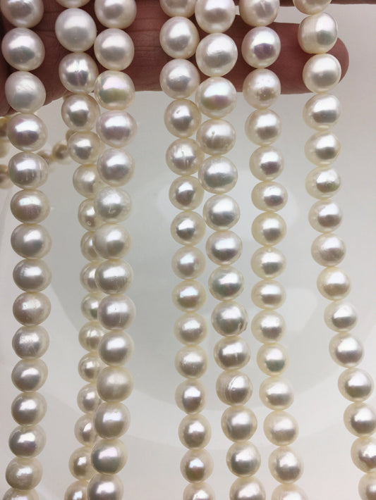 AA 7.4-8.3mm white near round freshwater pearls, large hole, loose pearl beads material, gift for her necklace, Cultured pearl, RP8-2AY-BDc-3