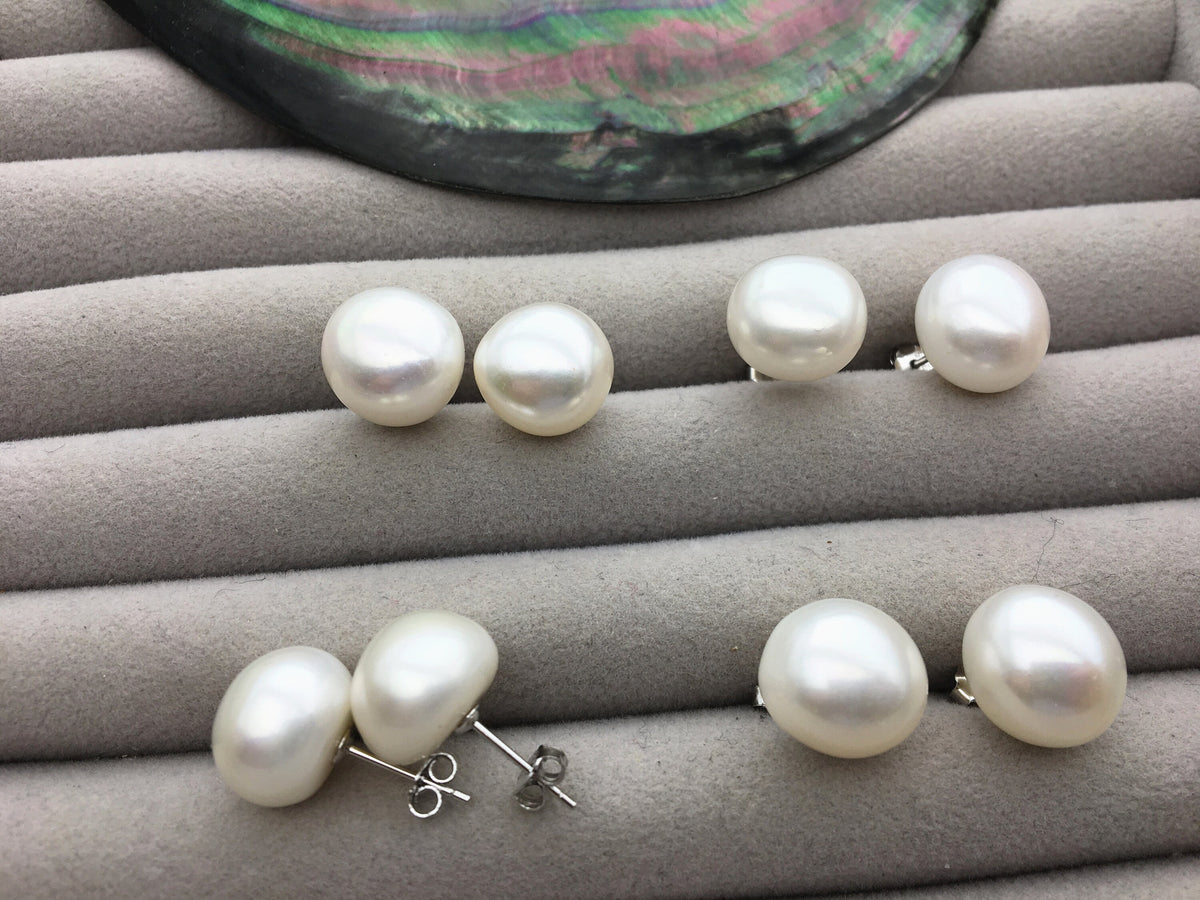 AAA 12-12.5mm big white nugget baroque Pearl Stud Earrings, freshwater pearl earrings, classic pearl studs, SE1-069-9