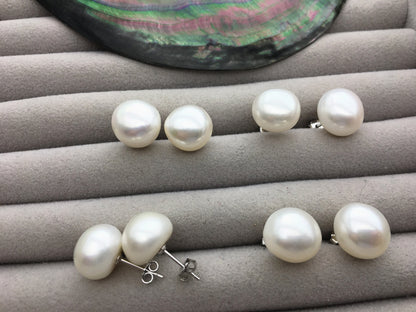 AAA 12-12.5mm big white nugget baroque Pearl Stud Earrings, freshwater pearl earrings, classic pearl studs, SE1-069-9