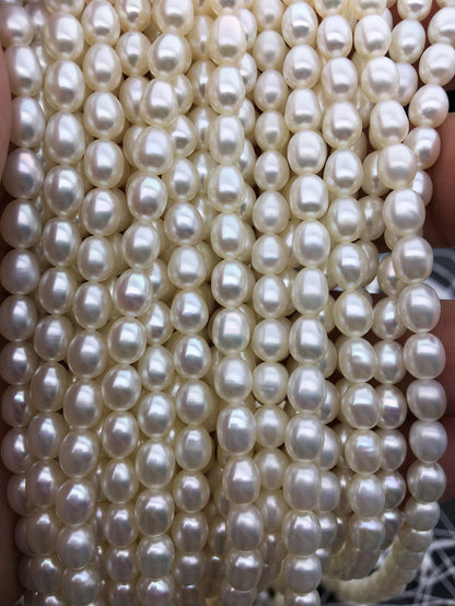 AAA 5.5-6mm*6.3-7.3mm white oval freshwater pearls, high quality, white rice pearl, Full Strand, Freshwater Pearl Rice Beads, LR5-3A-51