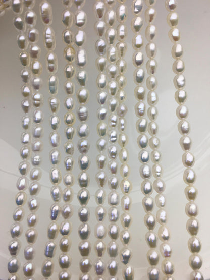 AA 4.5-5mm*5-7mm white rice freshwater pearl, Cultured white rice freshwater pearls bead, pearl necklace, DIY, LR4-2A-2