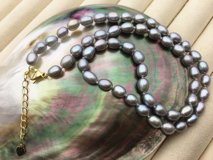 16.5+2'' AAA 5-5.5mm gray tiny rice freshwater Pearl necklace, genuine freshwater Pearl necklace, Natural Pearl Necklace, NPN1-001