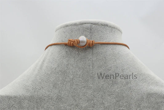 3 big Gray flameball pearl leather drop necklace,Pearl and Leather Lariat Necklace,Leather Pearl necklace,Le4-098