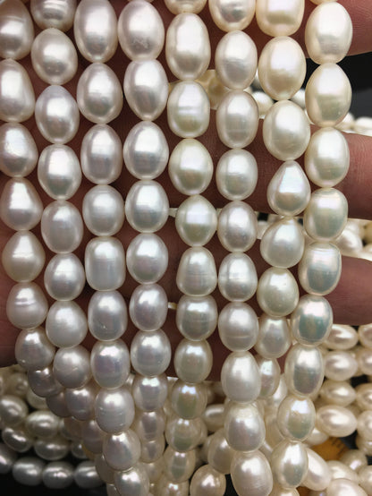 AA 8.4-9.3x8.5-13mm white rice freshwater pearls, diy pearl beads, rice pearl necklace, Christmas pearl necklace, LR9-2A-1