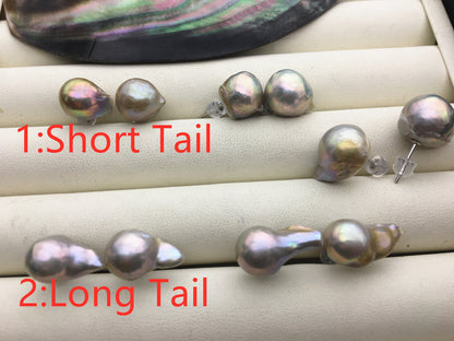 50% OFF, AA+ 11-13mm Gray Bronze flameball freshwater pearl stud earrings, sterling silver, earring with white baroque Natural Pearl, SE3-089