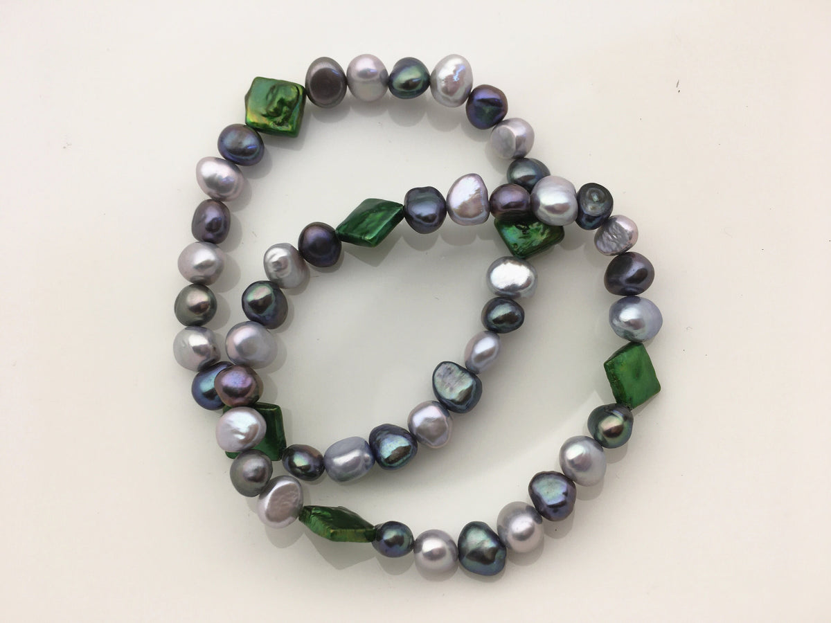 7'' AAA 6-7mm Mix Color Nugget Freshwater pearl Elastic string Bracelet,B8-T24
