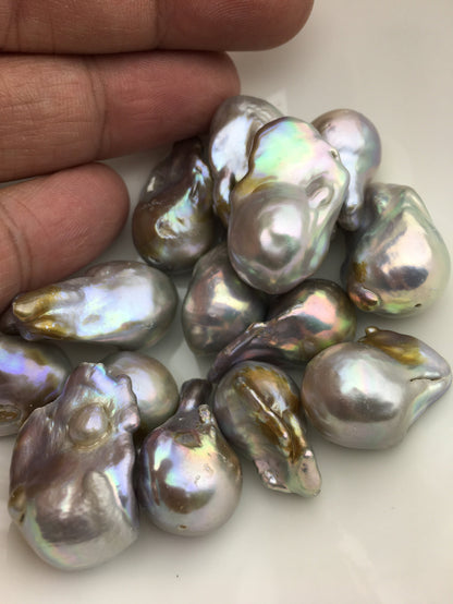 Gray Flameball pearl and leather necklace, Baroque Freshwater Pearl Drop Necklace, Flaming ball pearl necklace, wholesale, Le4-057