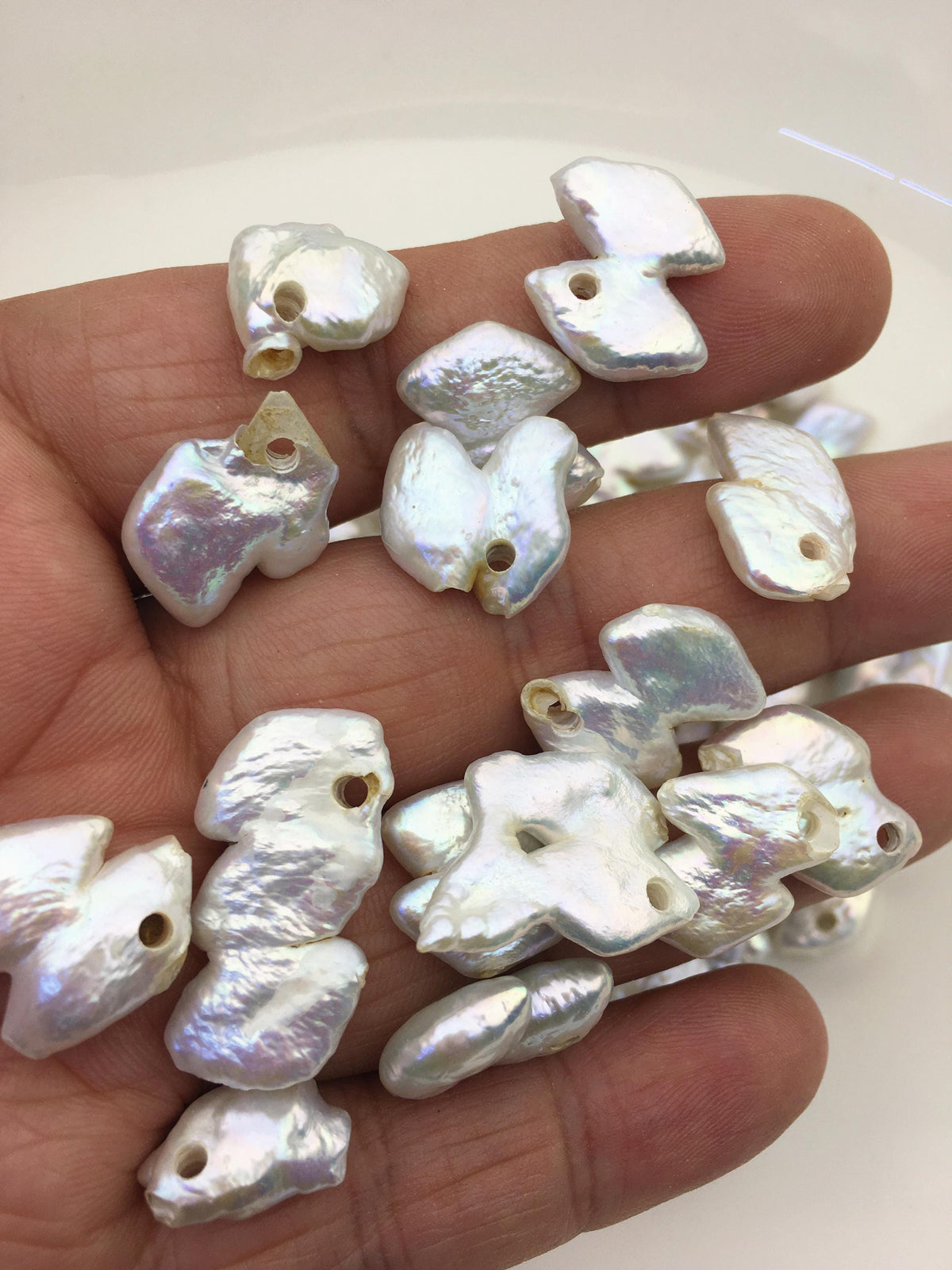 20pcs AA 11-15mm white diamond freshwater pearls,2.2mm top large big hole,ZS-103-12