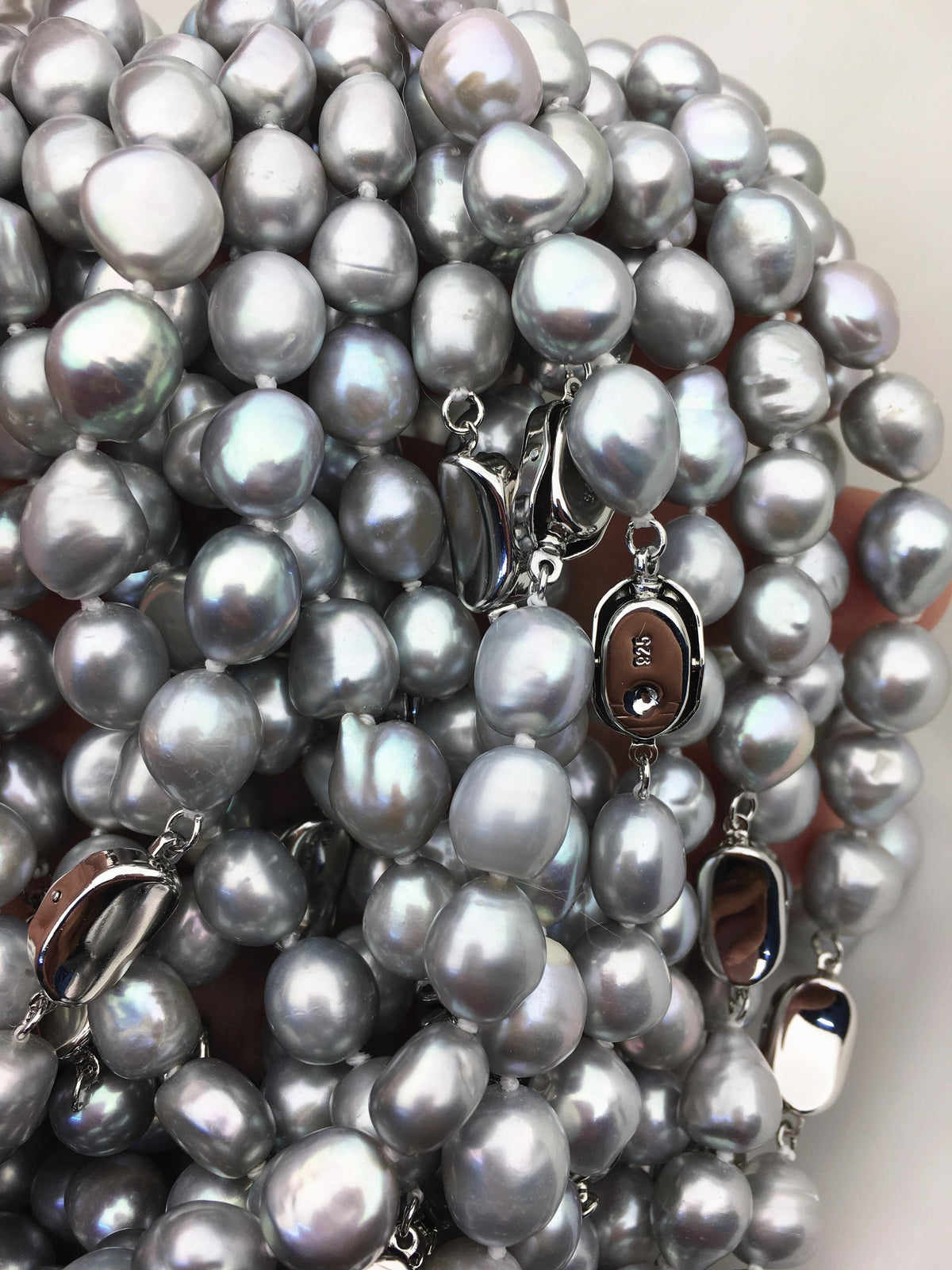 17.5'' AAA 9.3-10.3mm gray nugget pearl Necklace,NPN1-T75