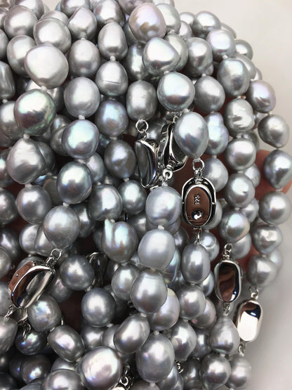 17.5'' AAA 9.3-10.3mm gray nugget pearl Necklace,NPN1-T75