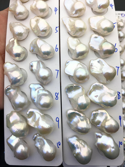 1 pair AAA 14-17x20-25mm White Flameball Pearl Pairs - 0.9mm top half hole - large Baroque freshwater pearl pairs, FL15-3A-8-36