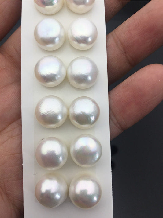 Rare!AAA 12.5-13mm High Luster Thick Skin button freshwater pearls, round button pearl pairs, pearl earring, pearl stud, BTN12-3A-3