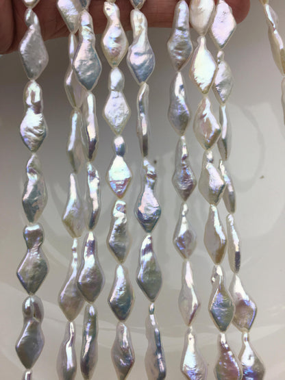 AAA 8-10x15-17mm White diamond Shape Freshwater Pearl,ZS-103-25