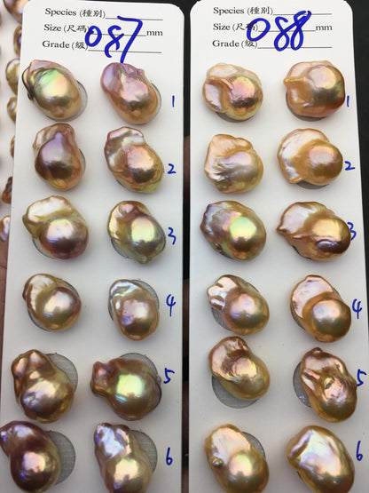 1 pair AAA 13-15mm Natural pink peach Rainbow Flame ball Pearl Pairs - large Baroque freshwater pearl pairs, Fire Ball Pearl, FL15-3A-8-23
