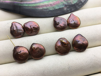 2 pairs AA+ 12-13mm Brown Coin Freshwater Pearl Brown loose Beads Piar,ZS-103-37-49