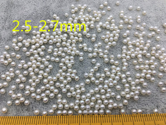 10pcs AAA 2.5-2.7mm white near round seed freshwater pearls, half hole, through hole, For Earrings or Rings, Birthday pearl, RP2-3A-2-1