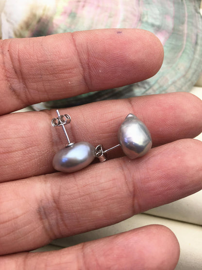 3 pairs AAA 11-13mm gray nugget baroque edison pearl stud earrings,SE3-T1