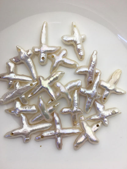 5pcs AAA/AA+ 18-25mm Freshwater Pearl Loose Pearl Bead White Cross Pearl Loose Bead,top large hole,ZS-100-6