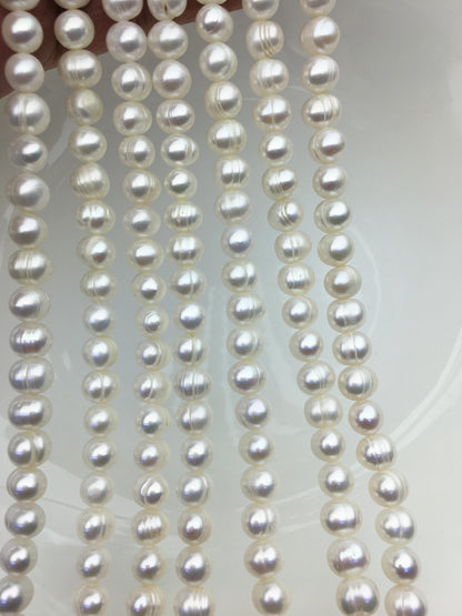 AA+ 6.5-7.5x8-8.5mm White Near round pearls, around 52 beads, potato shape pearl, Full Strand, Freshwater Pearl Near round Beads, CR7-2A-4