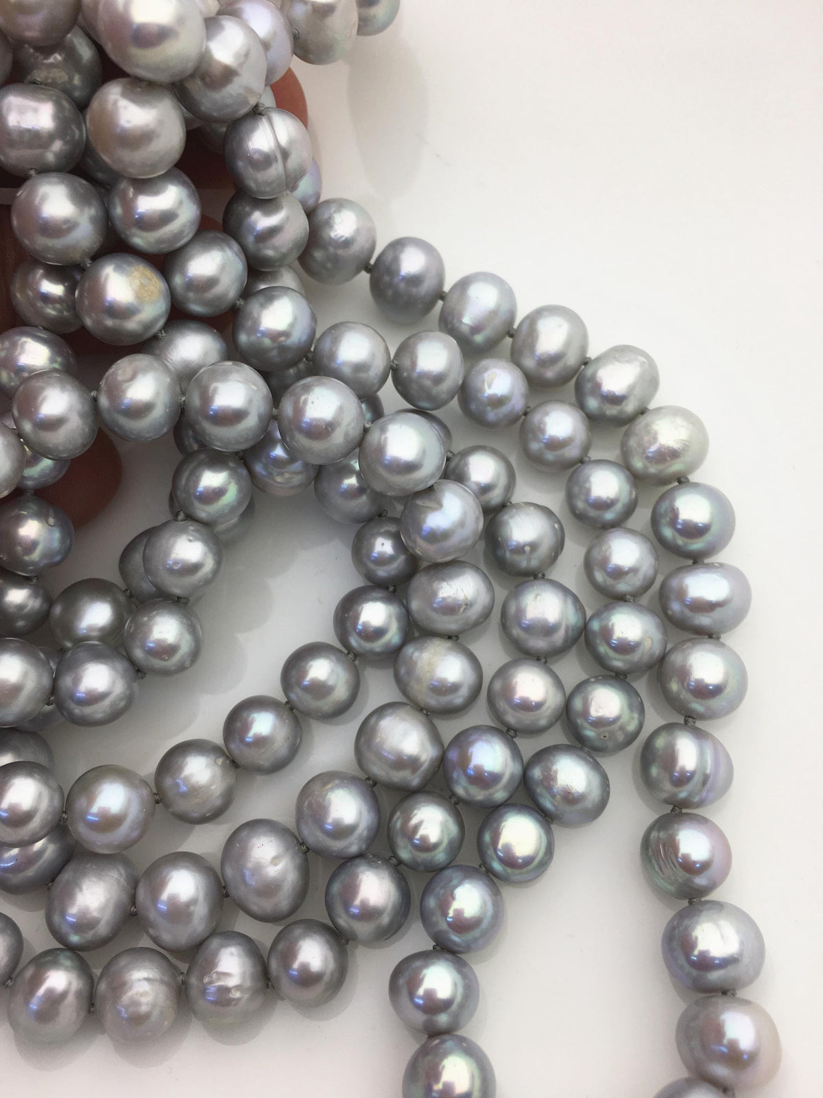 48'' 9mm Gray Near round potato Pearl Necklace, dark gray Pearl necklace, gray round pearl, wholesale, NPN1-002