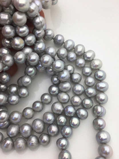 48'' 9mm Gray Near round potato Pearl Necklace, dark gray Pearl necklace, gray round pearl, wholesale, NPN1-002