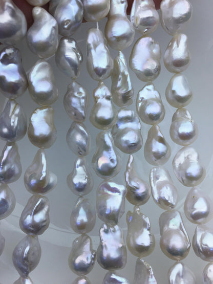 15.5'' AAA 13-16mm white with natural gray flame ball pearl,FL15-3A-7-39
