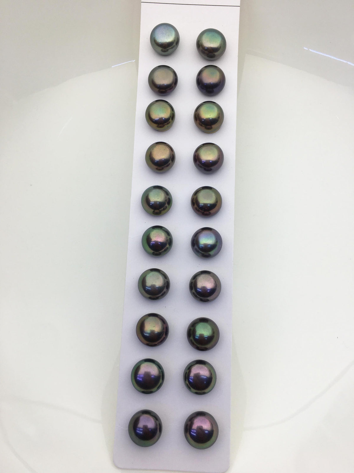 10 pairs AAA 10.5-11mm green rainbow button round freshwater pearls,BTN10-T3