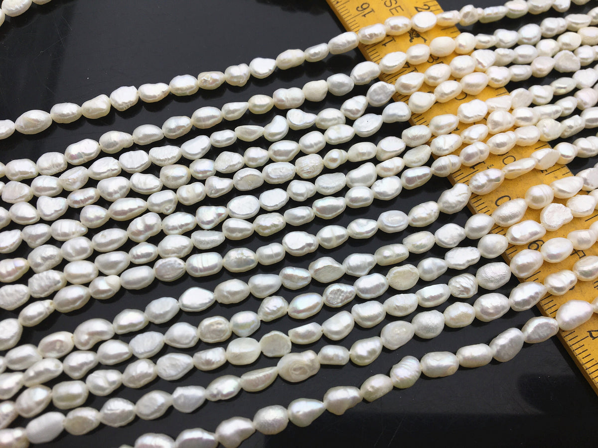 20% OFF 5 strands AA 3.5-4mm white nugget freshwater pearls, irregular nugget freshwater pearl strand, pearl factory china, LM3-2A-3