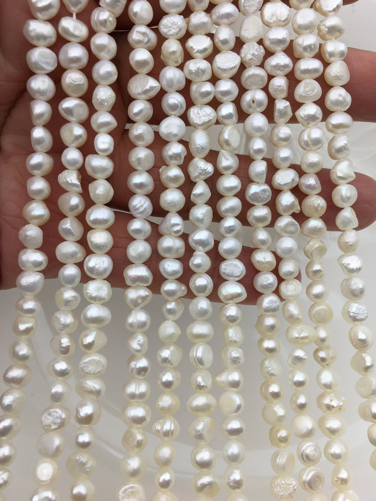 2 strands A+ 5-6mm white nugget freshwater pearls, irregular nugget freshwater pearl strand, cheap price, pearl factory china, LM5-2A-4