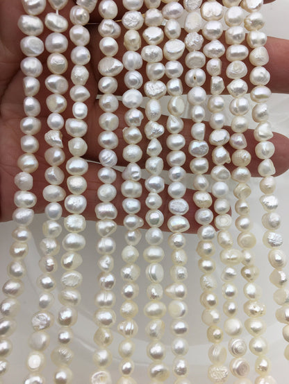 2 strands A+ 5-6mm white nugget freshwater pearls, irregular nugget freshwater pearl strand, cheap price, pearl factory china, LM5-2A-4