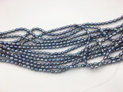 AA 3-3.5mm*4-5mm black blue rice freshwater pearls,LR3-T4