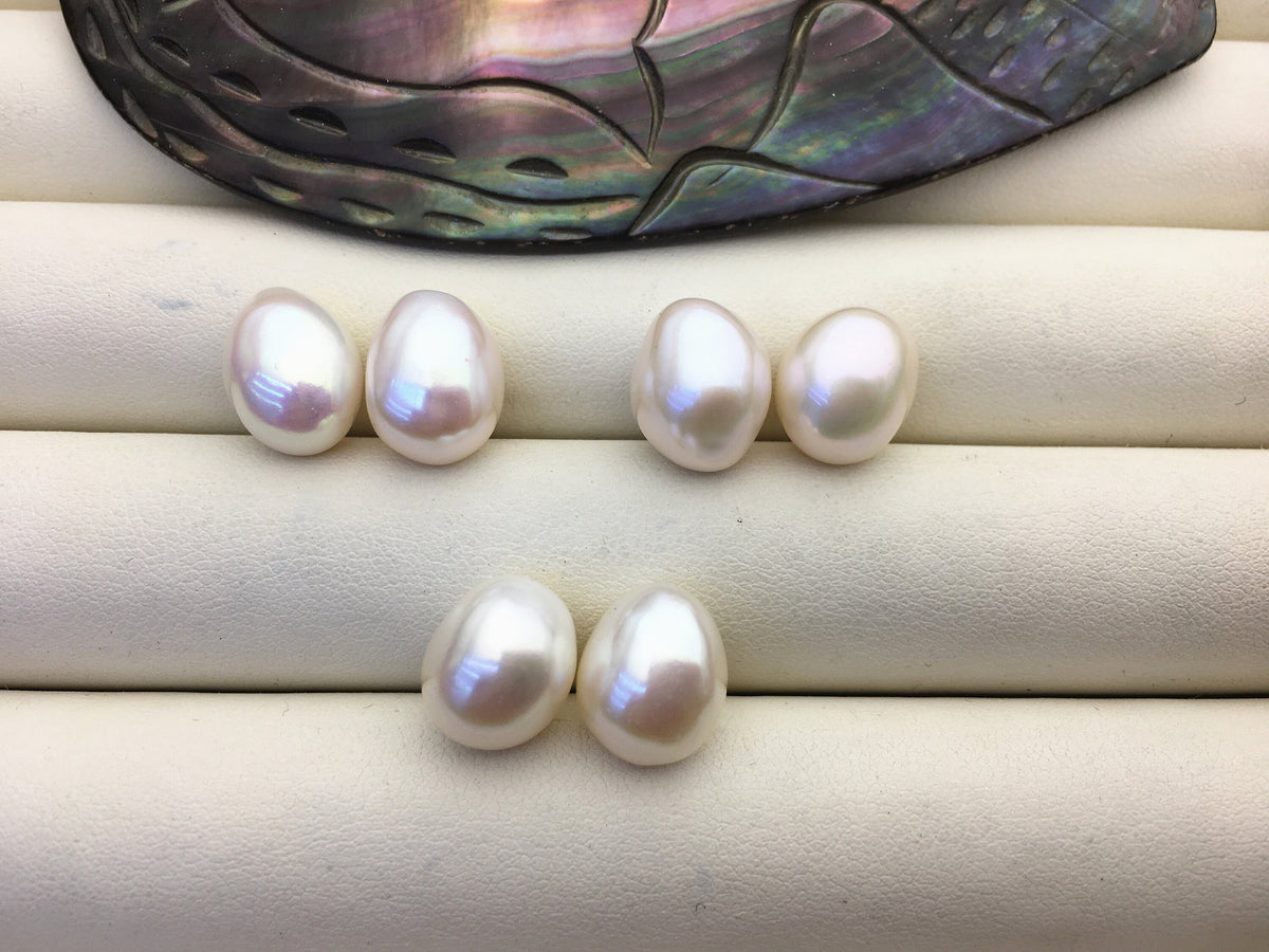 2 pairs AAA 10.3-11.3mm White Nugget baroque loose pearl pairs for stud earrings - no hole - ZS-103-37-15
