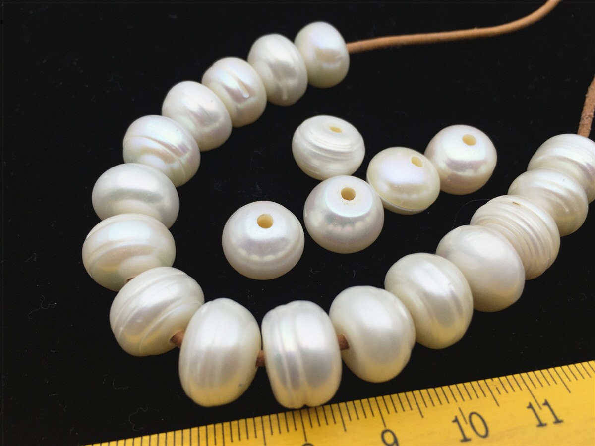 20pcs Very Big AA 13-14mm white button freshwater pearls,2mm hole,Rondelle pearl Beads,pearls for leather,SM13-2A-2