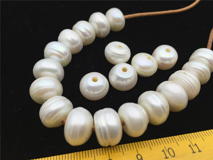 20pcs Very Big AA 13-14mm white button freshwater pearls,2mm hole,Rondelle pearl Beads,pearls for leather,SM13-2A-2