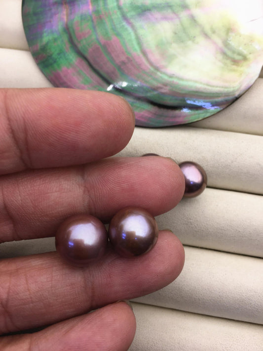 1 pair AAA 12-13mm purple round edison pearl stud earrings, S925 Sterling Silver stud earrings, wedding pearl earrings, SE3-T9-49
