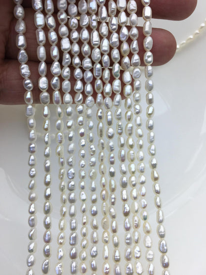 AA 3.5-4mm white nugget seed pearls,irregular nugget freshwater pearl strand,cheap price,pearl factory china,LM3-2A-1