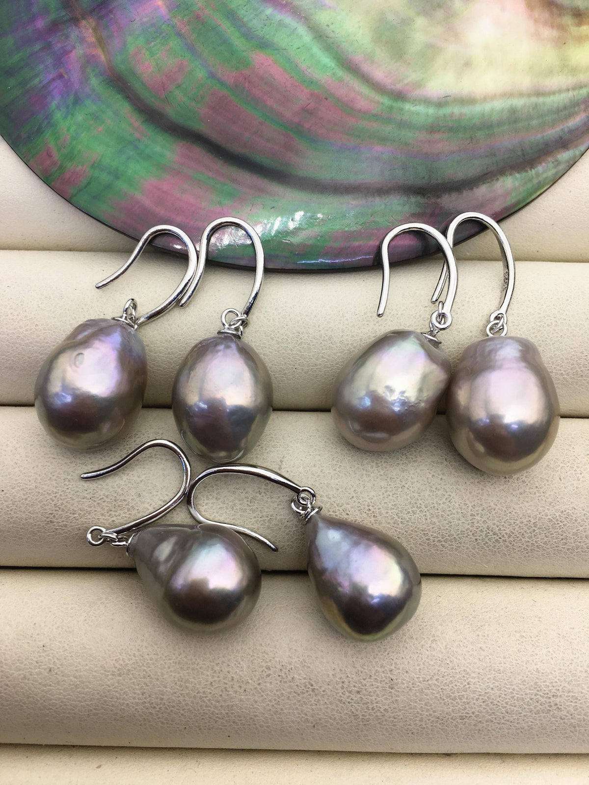 1 pair AAA 12-13mm gray drop edison pearl dangle earrings,S925 Sterling Silver earrings,SE3-T9-54