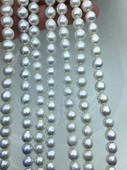 AAA 7-9mm white baroque near round freshwater pearls, large hole, loose pearl beads material, gift for her necklace, Cultured pearl, RP8-T2