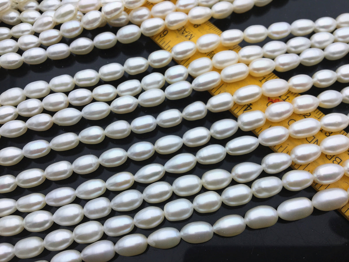 AAA 6.3-7.3mm*9.5-11.5mm white LONG rice freshwater pearls, Cultured white freshwater pearls beads, pearl necklace, wholesale pearl, LR7-3A-72