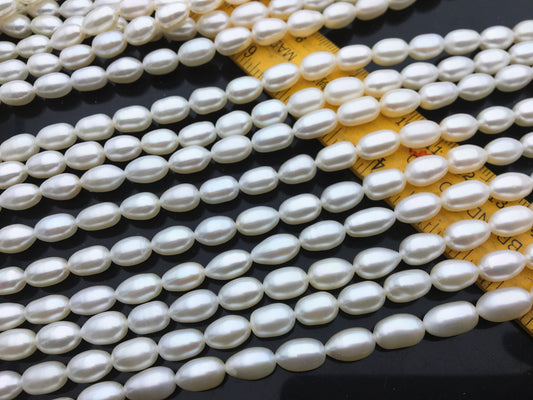 AAA 6.3-7.3mm*9.5-11.5mm white LONG rice freshwater pearls, Cultured white freshwater pearls beads, pearl necklace, wholesale pearl, LR7-3A-72