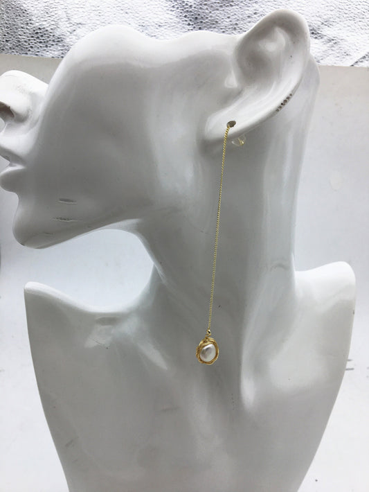 Handmade baroque pearl long stud earrings,earring with white baroque Natural Pearl,SE3-120-13