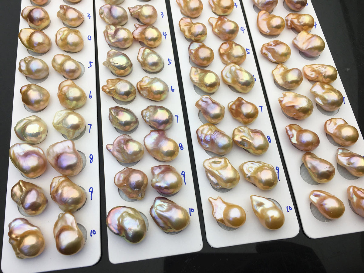 1 pair AAA 13-15mm Natural pink peach Rainbow Flame ball Pearl Pairs - large Baroque freshwater pearl pairs, Fire Ball Pearl, FL15-3A-8-28