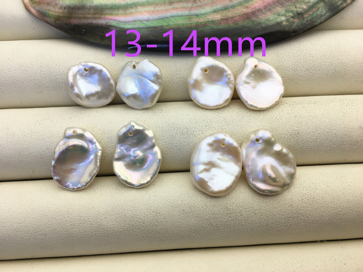 1 pair AAA 10-20mm White keshi Freshwater Pearl White loose Beads Pair,wholesale,0.9mm top side hole,ZS-103-37-47