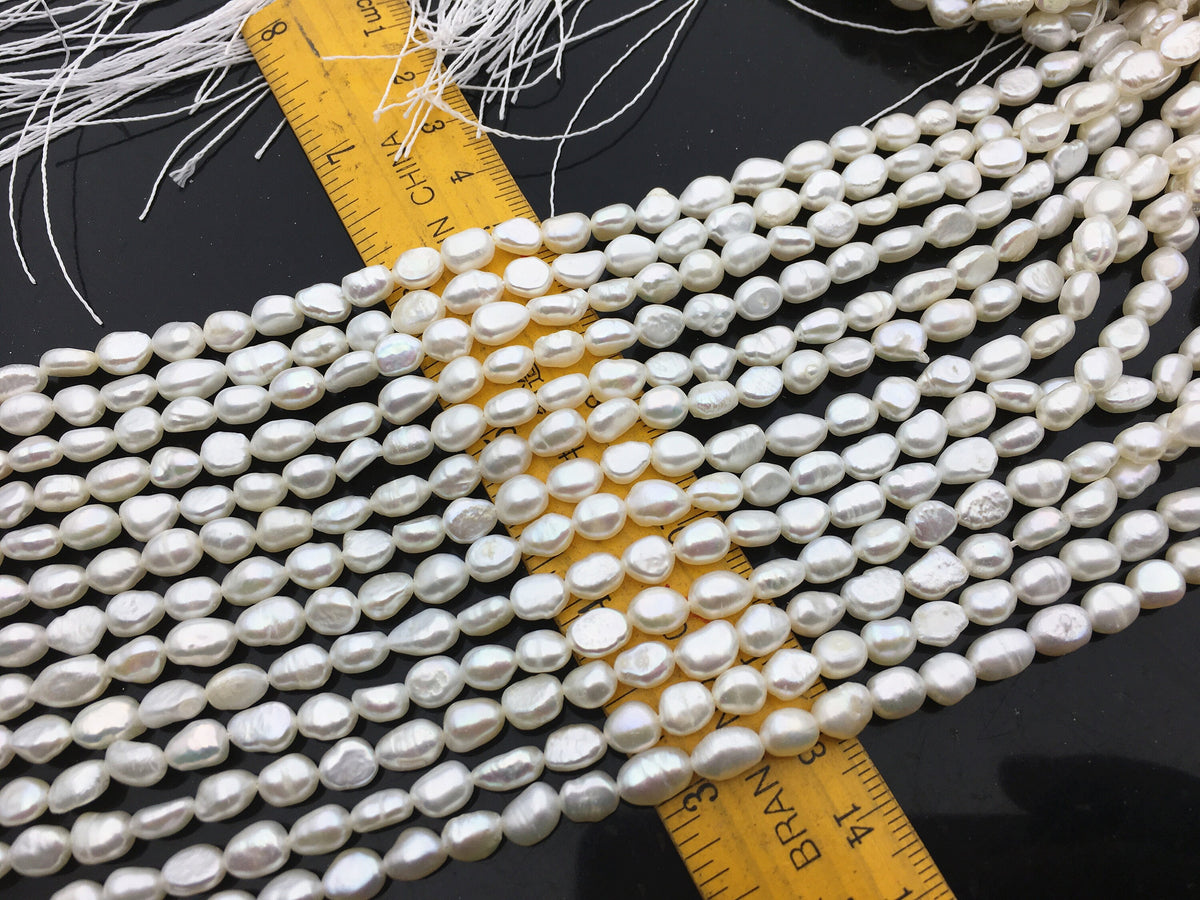 AA+ 5-6mm white nugget freshwater pearls, irregular nugget freshwater pearl strand, cheap price, pearl factory china, LM5-2A-2