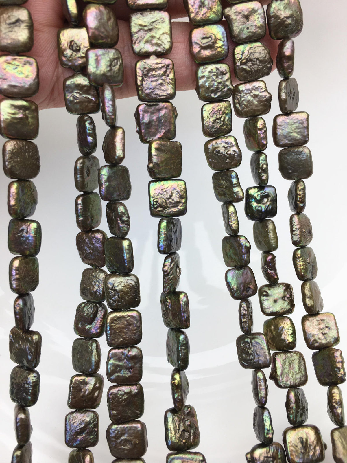AA 9-11mm green rectangle square Shape Freshwater Pearl,Block pearl,ZS-113-6