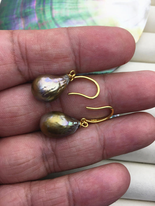 1 pair AAA 11-12mm gray drop edison pearl dangle earrings,S925 Sterling Silver earrings,SE3-T9-8